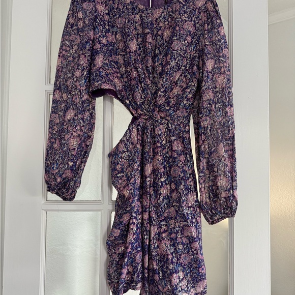 Maje Roletex Floral Long Sleeve Satin Cutout Minidress Size 36/4 - Picture 6 of 10